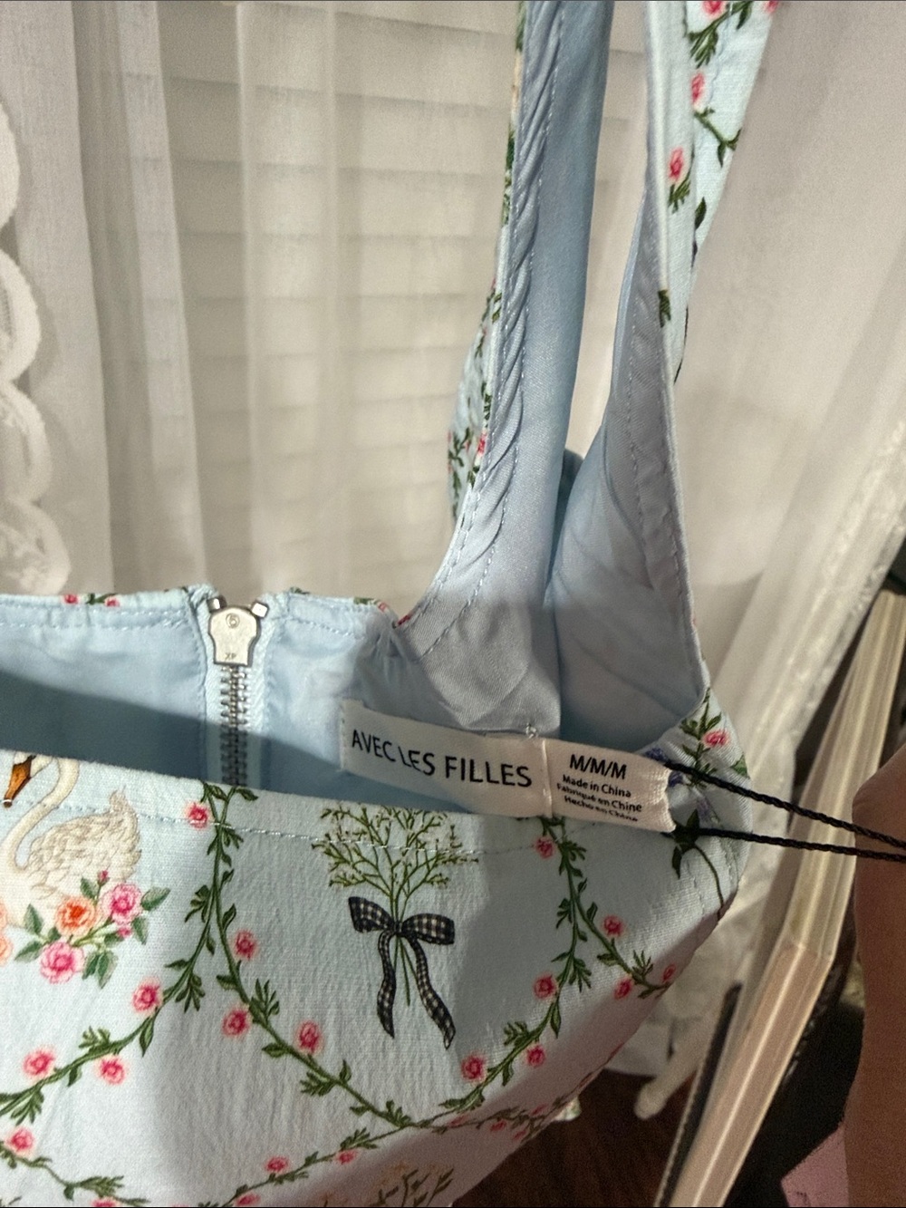 Avec Les Filles Mint Blue Floral and Swan Peplum Tank - Picture 2 of 5